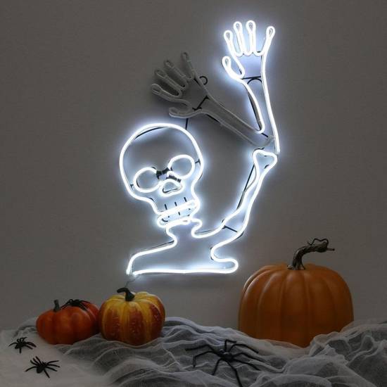 Light-Up Neon Skeleton Sign, 18in - Halloween Decoration