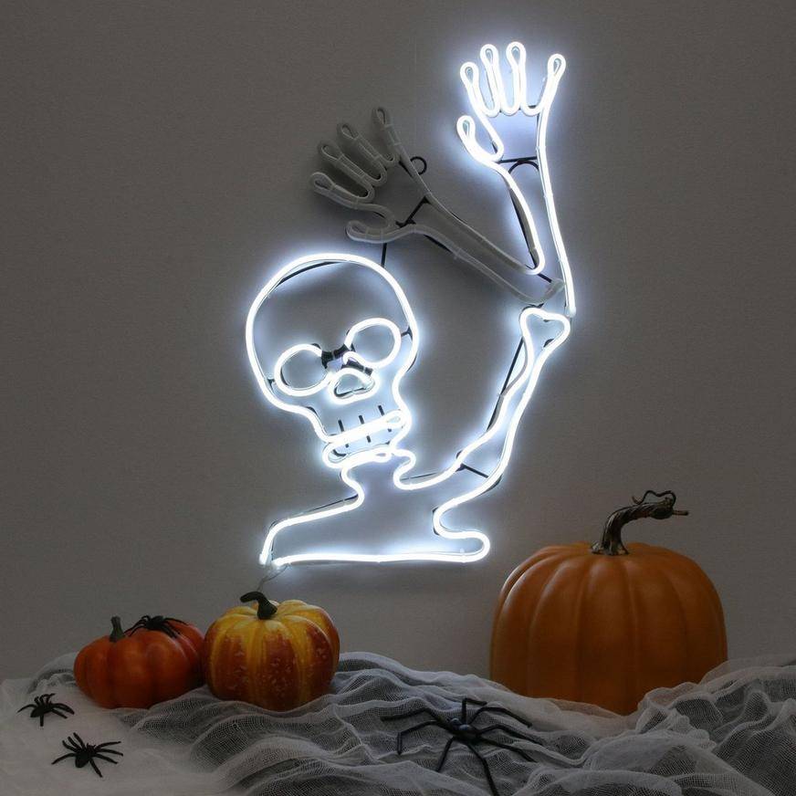 Party City Light-Up Neon Skeleton Sign Halloween Decoration, Unisex, 18"