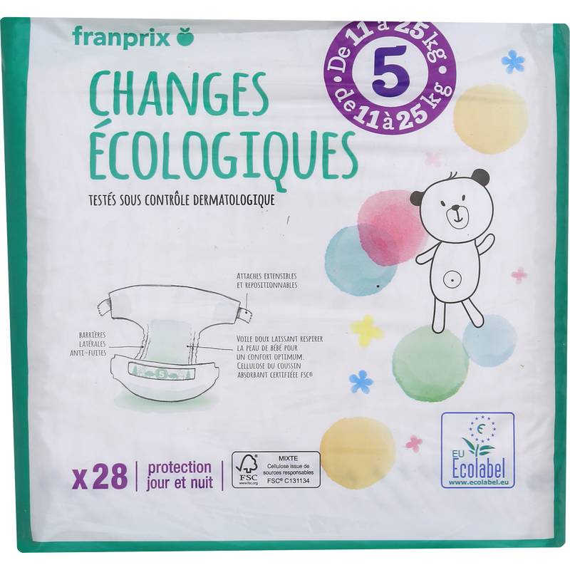 Franprix - Couches écologiques pour bébé de 11 à 25 kg, Taille 5 (28)