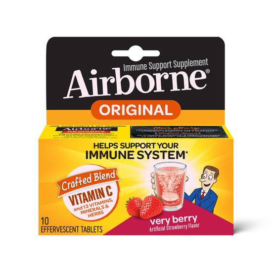 Airborne Vitamin C and Immune Support Supplement, Very Berry Effervescent Tablets, 10 CT
