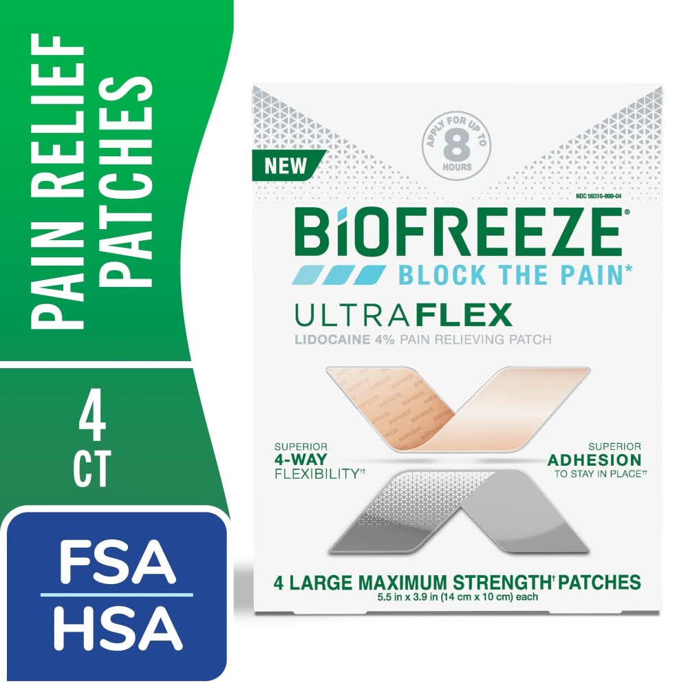 Biofreeze Lidocaine Ultraflex Joint and Muscle Pain Relievers Patch (4 ct)
