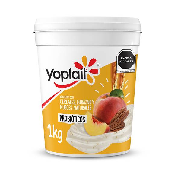 Yoplait yogurt con cereales duraznos y nueces (bote 1 kg)