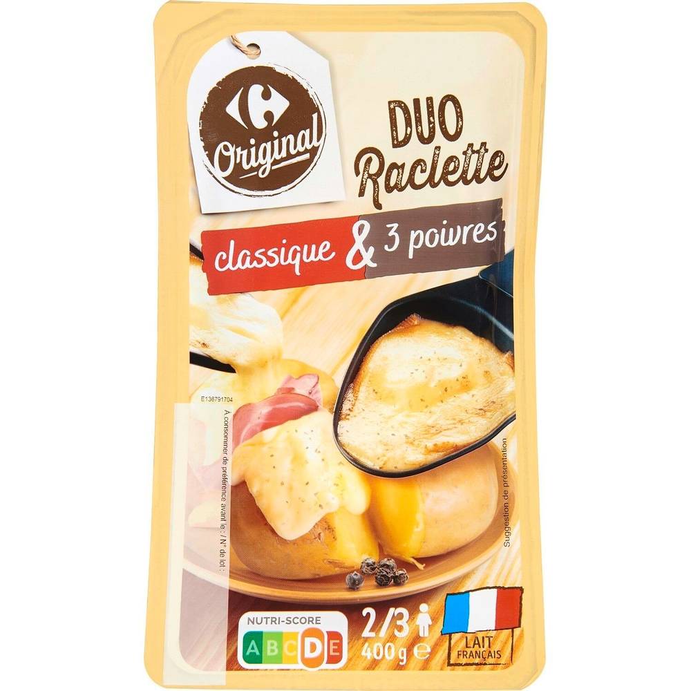 Carrefour - Raclette duo classique & poivres tranchettes de fromage (400g)