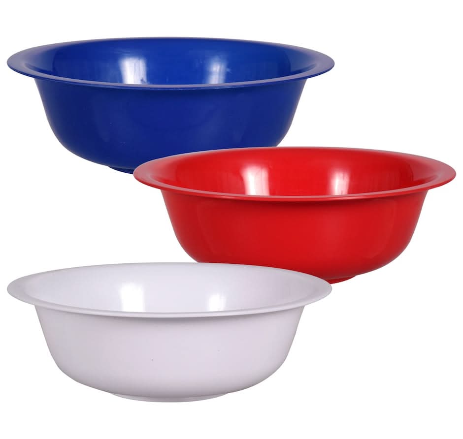 Plastic Serving Bowls, Blue-Red-White (3 ct)