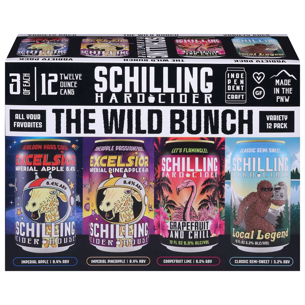 Schilling Hard Cider Variety pack (12 pack, 12 fl oz) (grapefruit lime, traditional dry, pineapple passionfruit, seasonal rotator)