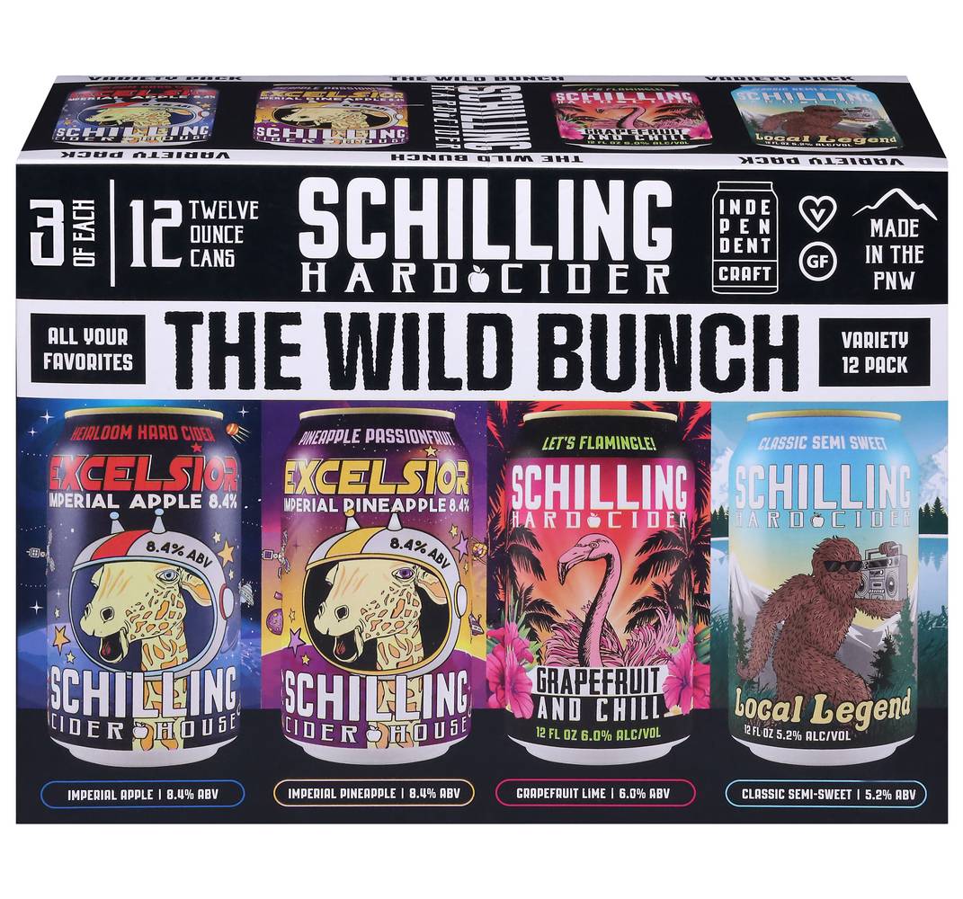 Schilling Hard Cider Variety pack, Grapefruit Lime, Traditional Dry, Pineapple Passionfruit, Seasonal Rotator (12 x 12 fl oz)