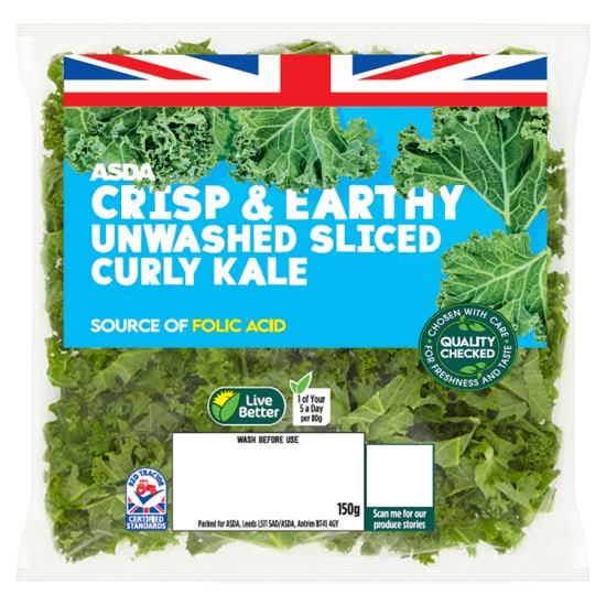 ASDA Crisp & Earthy Unwashed Sliced Curly Kale (150g)