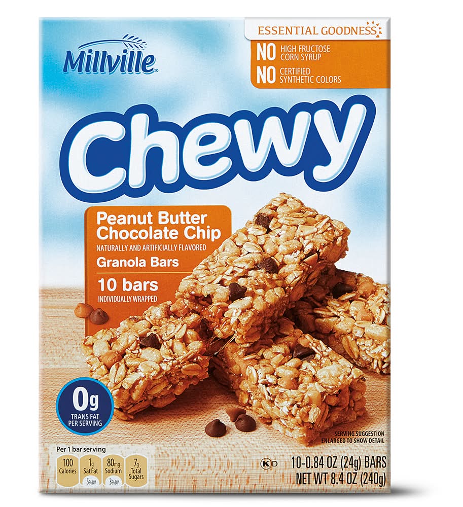 Millville Granola Chewy Bar, Peanut Butter-Chocolate Chip (10 x 0.84 oz)