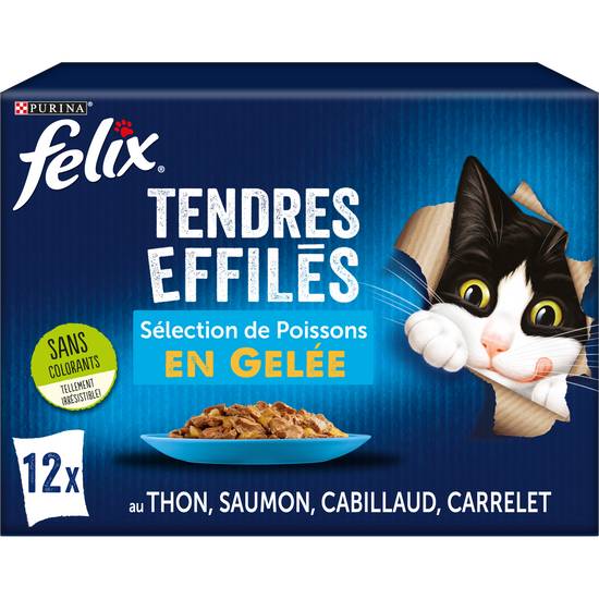 Purina - Felix tendres éffilés en gelée pour chat (thon - saumon - cabillaud - carrelet)