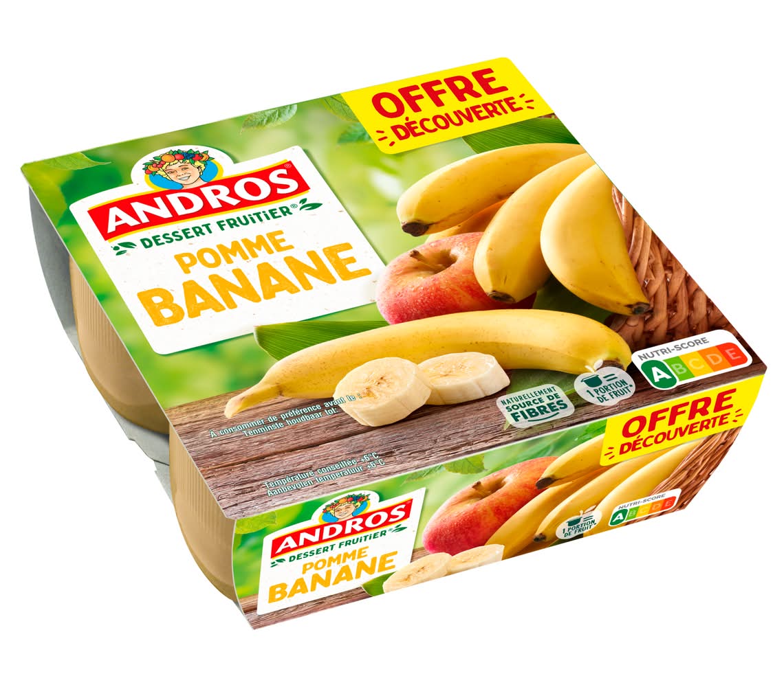 Andros - Dessert fruitier de pommes, banane (4 x 100g)