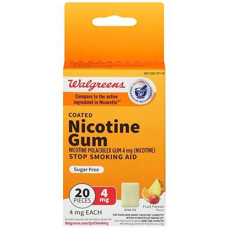 Walgreens Coated Nicotine Gum, Polacrilex, Sugar Free, 4mg Fruit