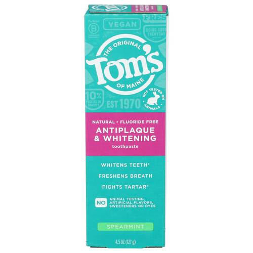 Tom's Of Maine Spearmint Antiplaque & Whitening Fluoride Free Toothpaste