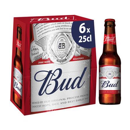 Bière blonde BUD - le pack de 6 bouteilles de 25cL