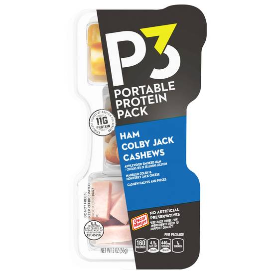 P3 Ham Colby Jack Cashews Portable Protein pack