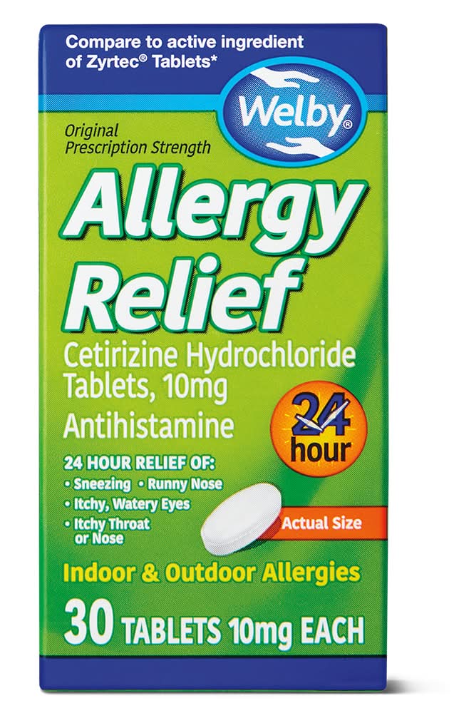 Welby Allergy Relief Cetirizine Hydrochloride Antihistamine Tablets 10 mg (30 ct)