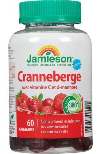 Jamieson Vitamines C Et D-Mannose Suppléments Canneberge Et Fraise En Gelée 60 Un / Jamieson Vitamin C And D-Mannose Supplements Cranberry Gummy 60 Count
