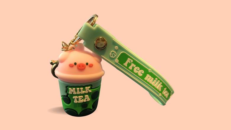 Pearl Milk Tea-Green Piggy Keychain