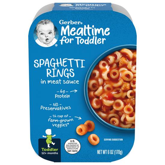 Gerber Mealtime For Toddler Spaghetti Rings in Meat Sauce 12+ Months