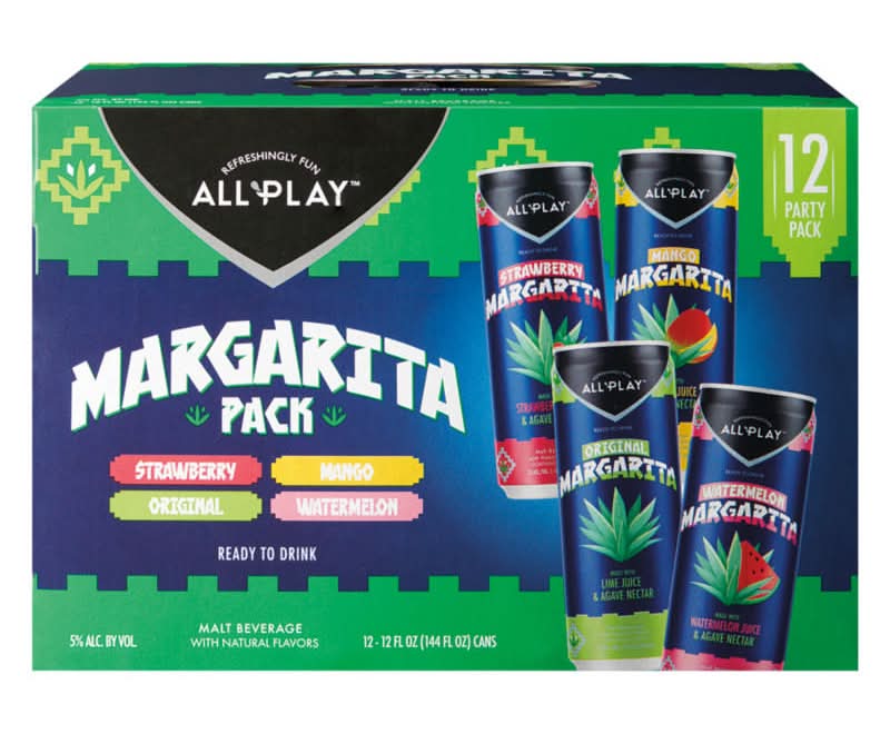 All Play Margarita Ready To Drink Party pack, Original-Strawberry-Mango-Watermelon (12 x 12 fl oz)