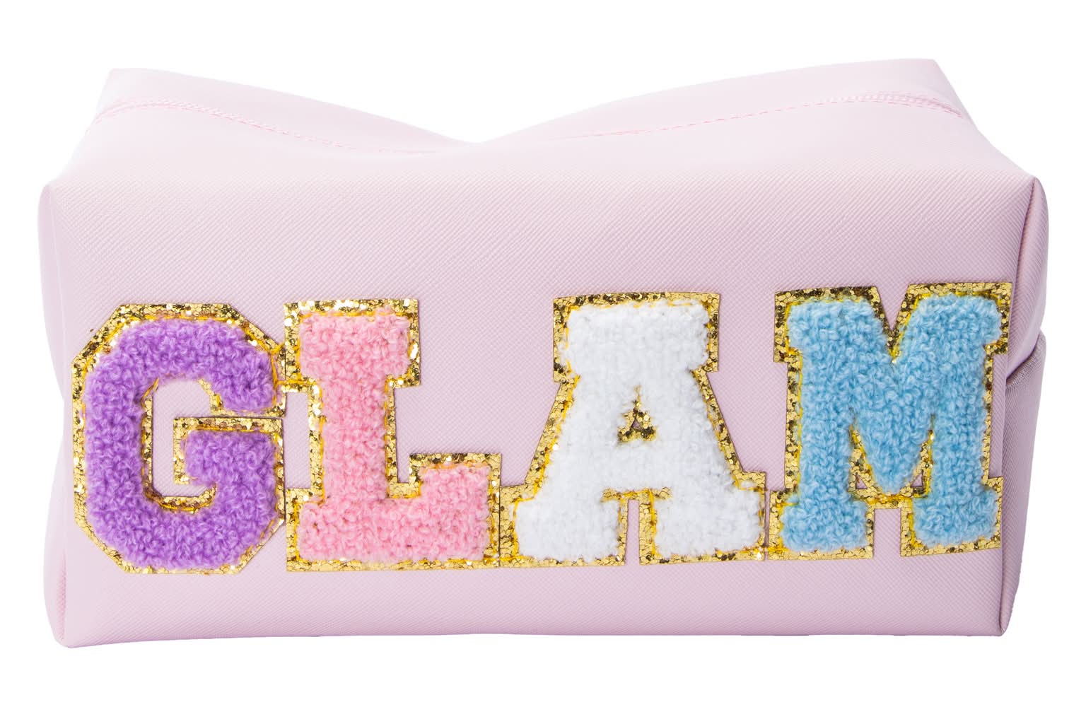 Letter Patchwork Cosmetic Bag Light Pink