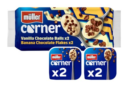 Müller Vanilla Chocolate Balls-Banana Chocolate Flakes, Corner Delicious Creamy Yogurt (4 pack)