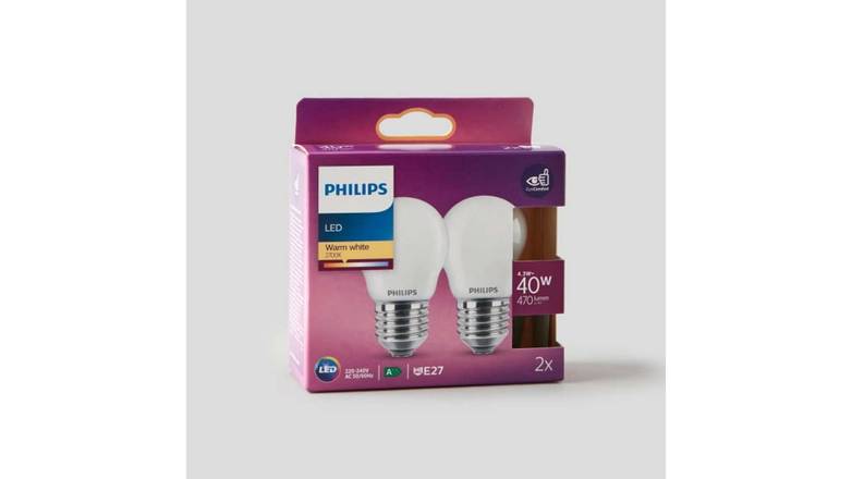 Philips Ampoule LED standard E27 4,3W-40W blanc chaud L'unité
