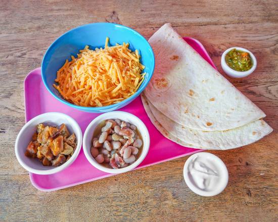 Do-It-Yourself Large Quesadilla Kit:  Poultry, Beans & Cheese with 2 Dipping Salsas, Tortilla Chips & Guacamole