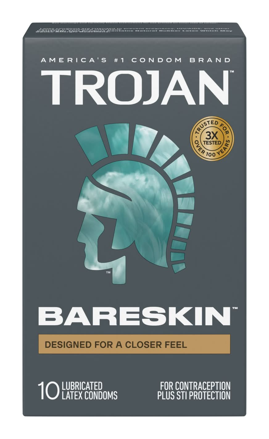 Trojan Bareskin Thinner Lubricated Latex Condoms, Men (10 ct)