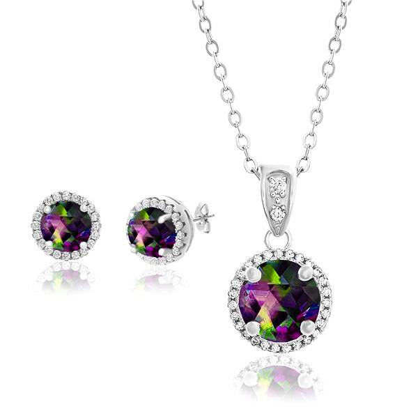 Lumineux Sterling Silver Mystic Topaz Earring and Necklace Set Silver OS