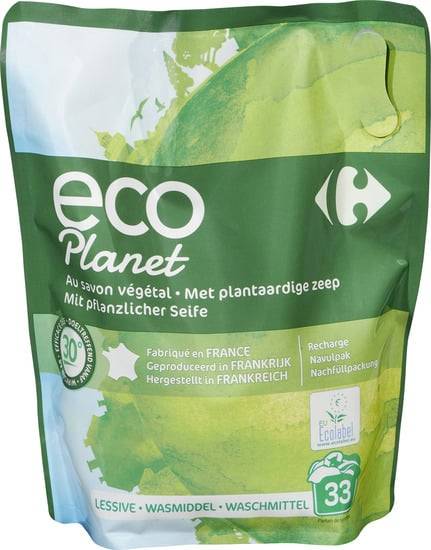 Lessive liquide recharge savon végétal CARREFOUR ECO PLANET - la recharge de lessive d'1,5L