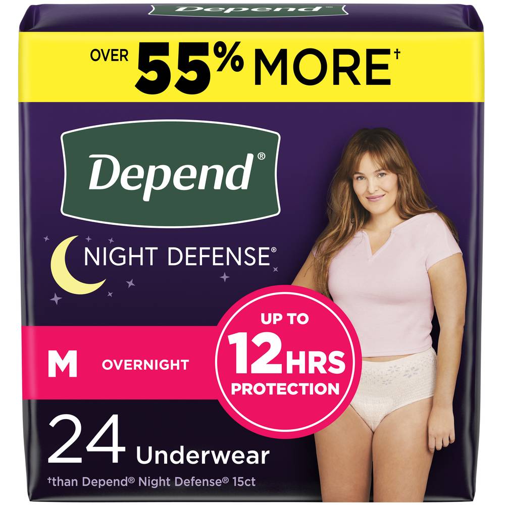 Depend Night Defense Adult Incontinence Underwear For Women Blush, Medium (24 ct)