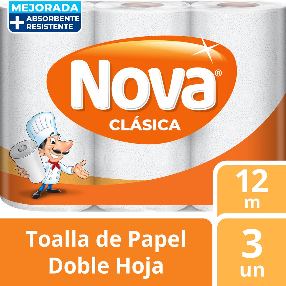 Nova · Clásica toallas de papel con doble hoja - 12 m (3 un)