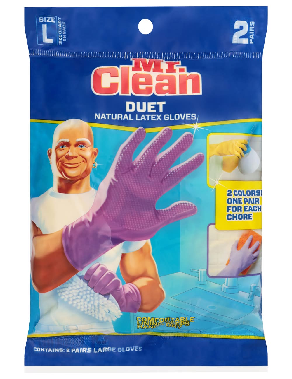 Mr. Clean Premium Cotton Flock Lined Latex Gloves, Large, Red-Green (4.8 oz, 2 ct)