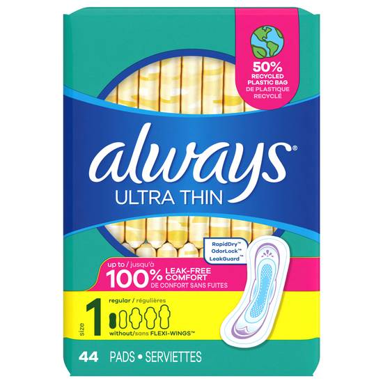 Always Without Flexi-Wings Regular Size 1 Ultra Thin Pads (44 ct)