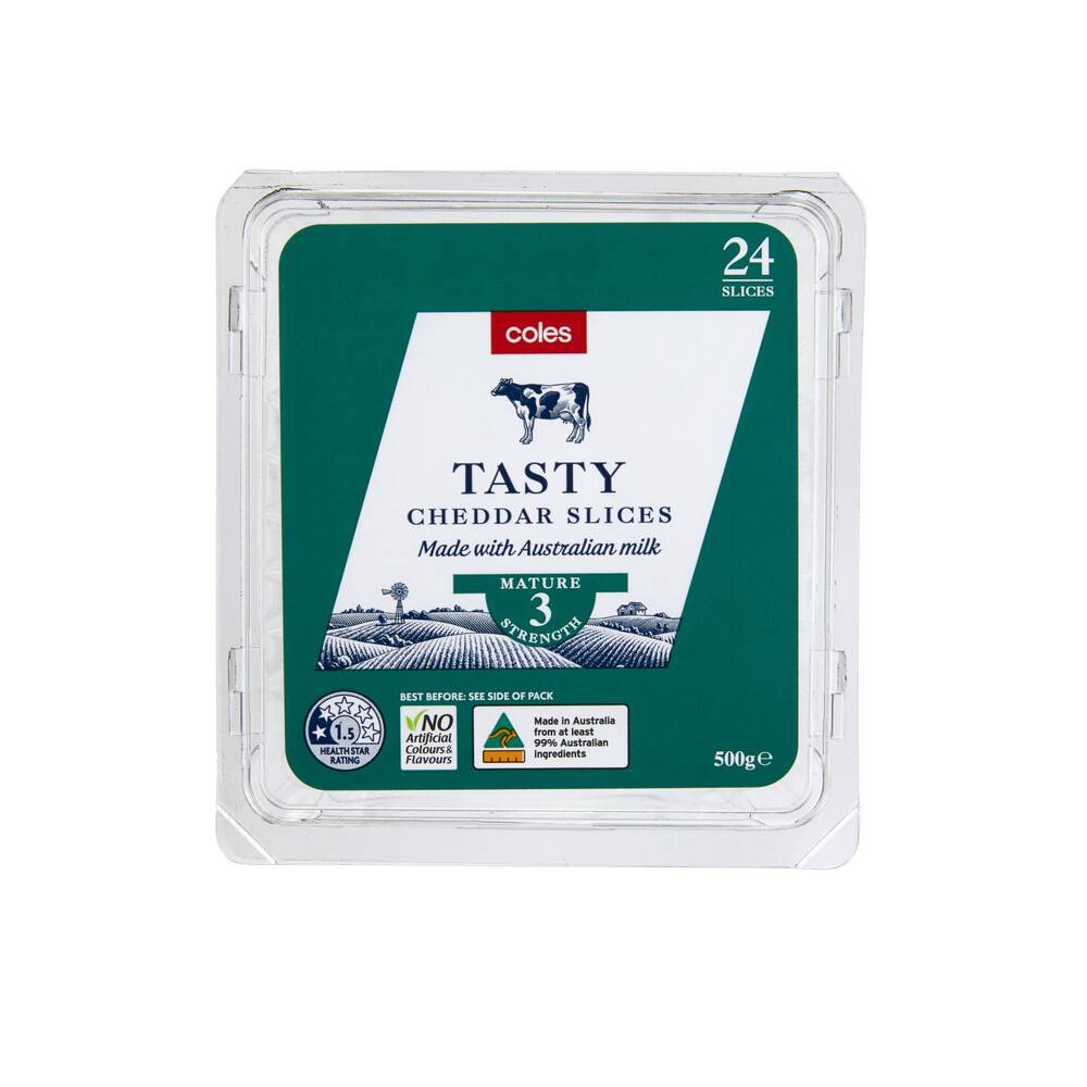 Coles Tasty Cheese Slices 24 pack 500g