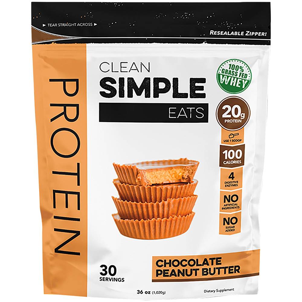 Clean Simple Eats Grass Fed Whey Protein Powder, Chocolate Peanut Butter (36 oz)