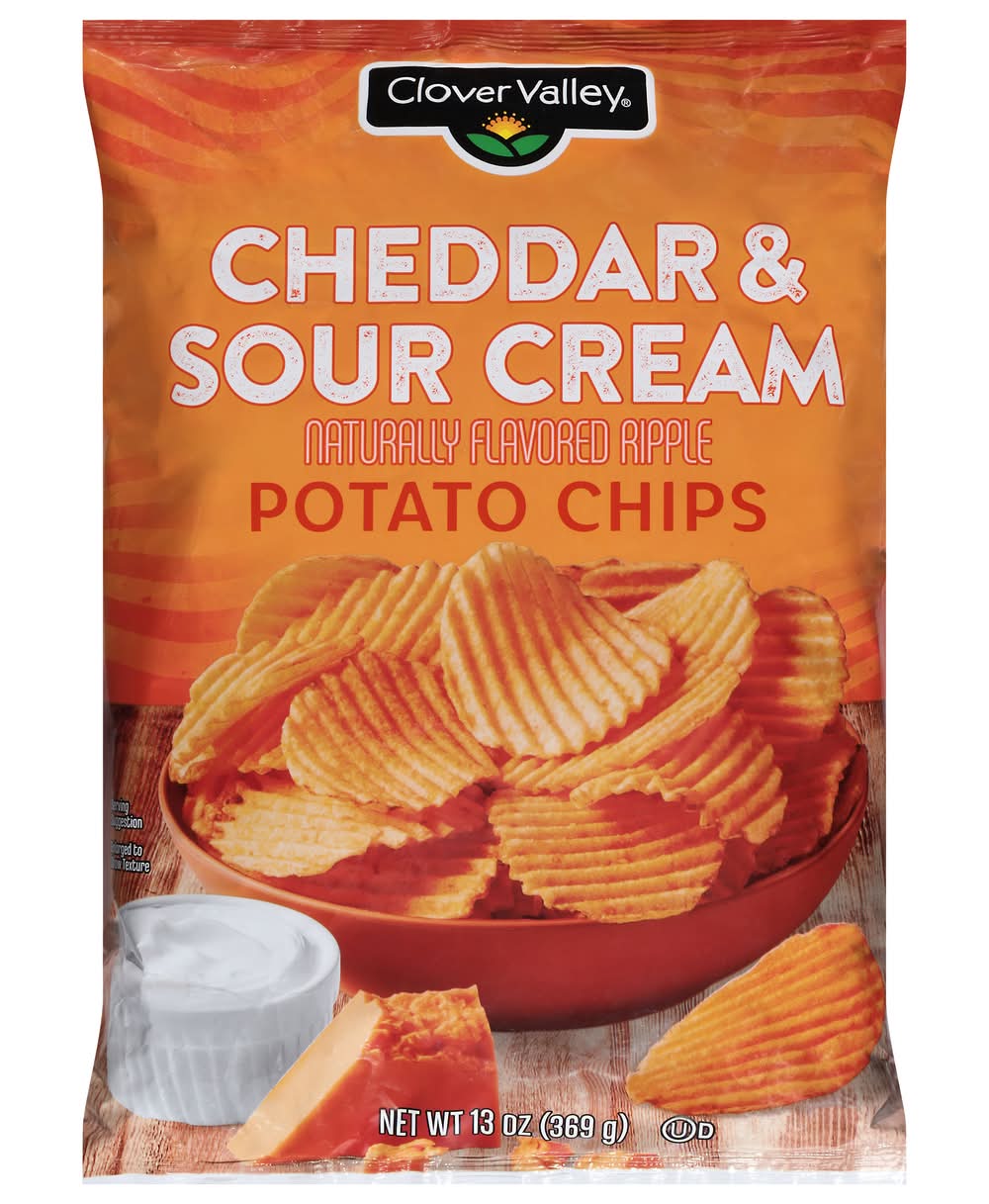 Clover Valley Naturally Ripple Potato Chips, Cheddar & Sour Cream (13 oz)
