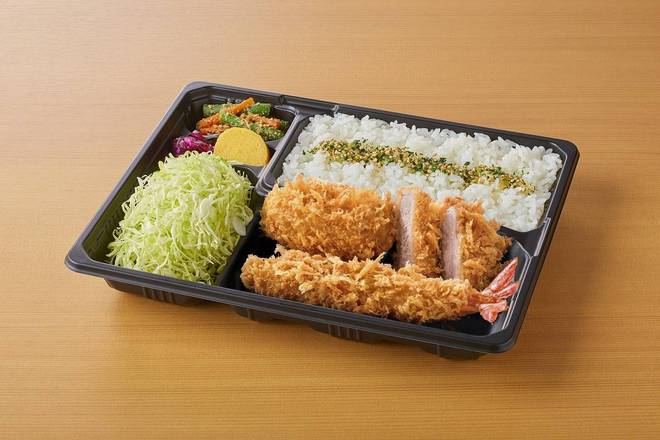 ミックス 弁当 Mixed Bento Box (Bite-Size Pork Fillet Cutlet + Large Fried Prawn + Creamy Crab Croquette)