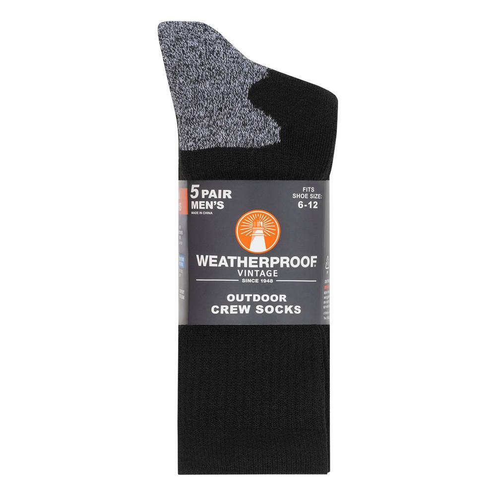 Weatherproof Men's Outdoor Crew Sock, 5-pair, Assorted Colors