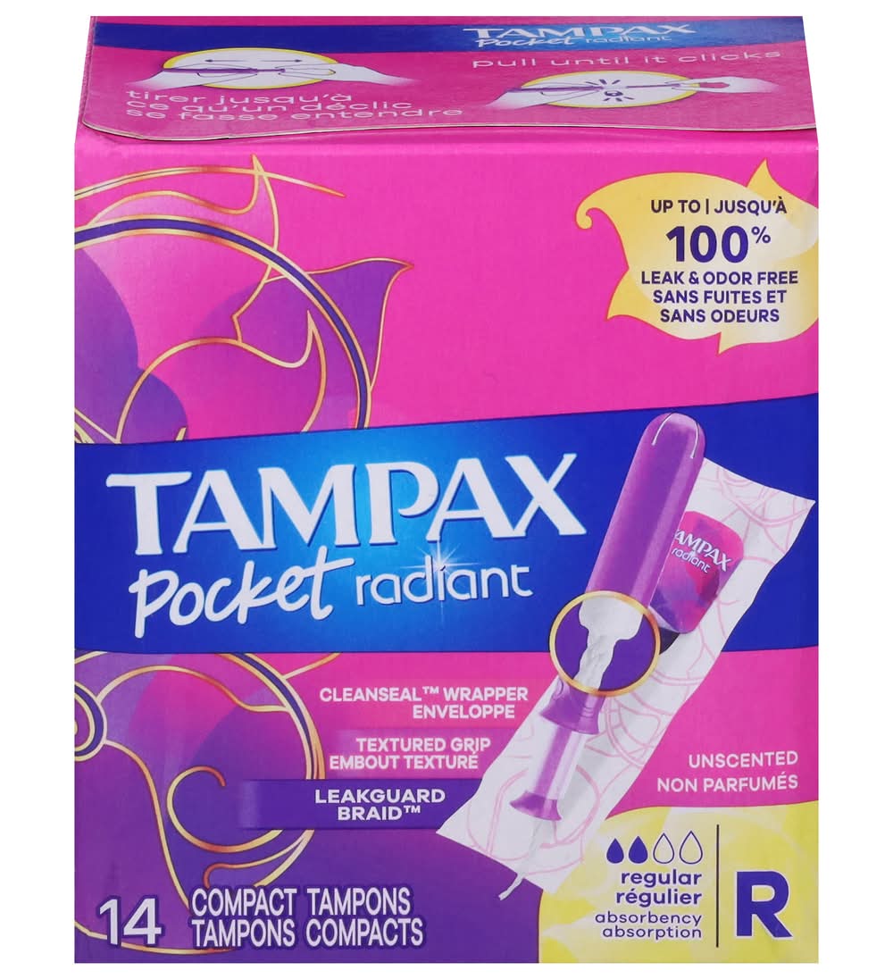 Tampax Leakguard Braid Pocket Radiant Regular Absorbency Tampons (14 ct)