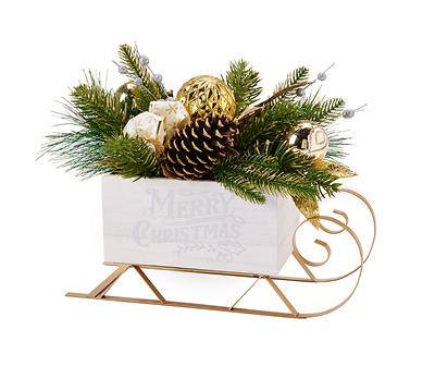 "Merry Christmas" Ornament, Pinecone & Berry Sleigh