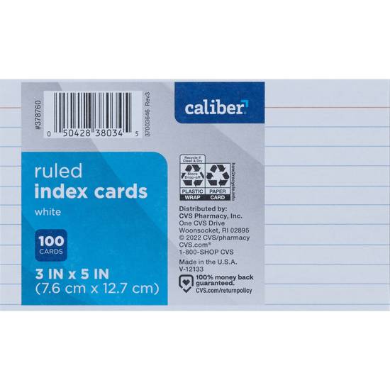 Caliber Index Cards Ruled 3x5, 100 ct