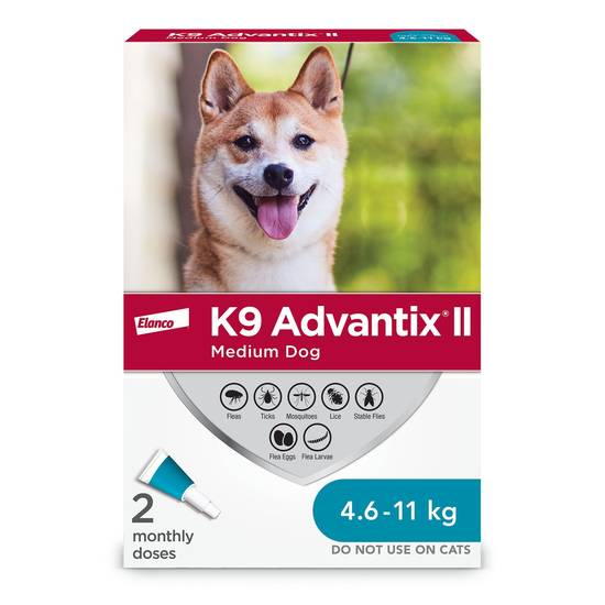 K9 Advantix® II Medium Dog Once-A-Month Topical Flea & Tick Treatment - 4.6 to 11 kg (Size: 2 Count)