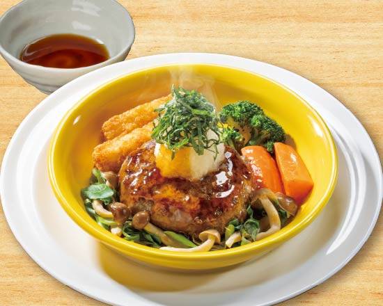 ビーフ100%ねぎと大葉おろしの粗挽き肉厚ステーキ風ハンバーグ Steak-like Meaty Coarsely Ground 100% Beef Hamburg with Green Onion, Japanese Basil and Grated Radish
