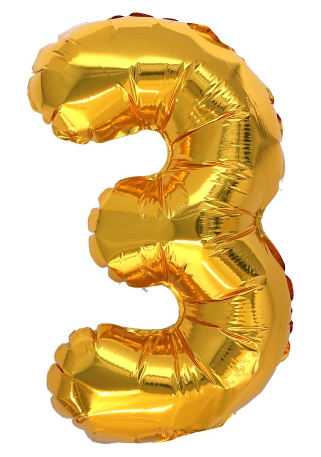 Kaleidoscope Party Decoration Shiny Balloon Numerical Number 3, 14 in, Gold
