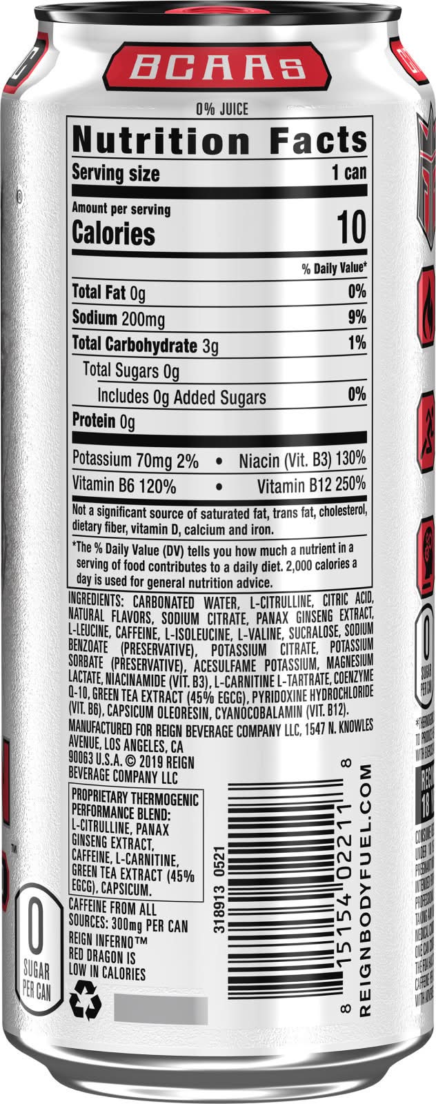 does reign have l carnitine Inferno Jalapeno Strawberry Thermogenic Fuel Energy Drink - 16 Fl. Oz Reign Inferno Energy Drink -