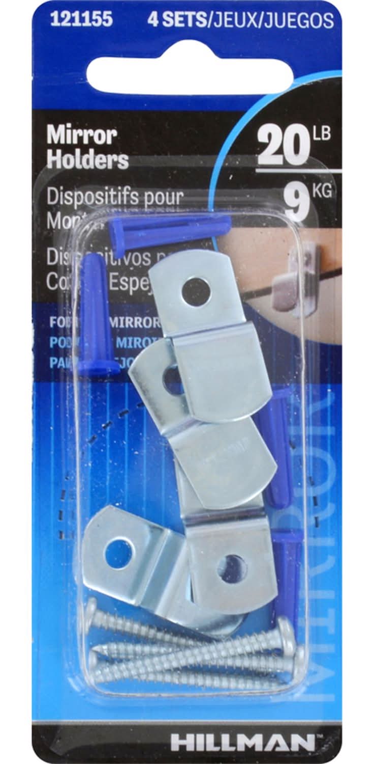 Hillman Zinc Mirror Holder Kit 20 Lb 4 Pk