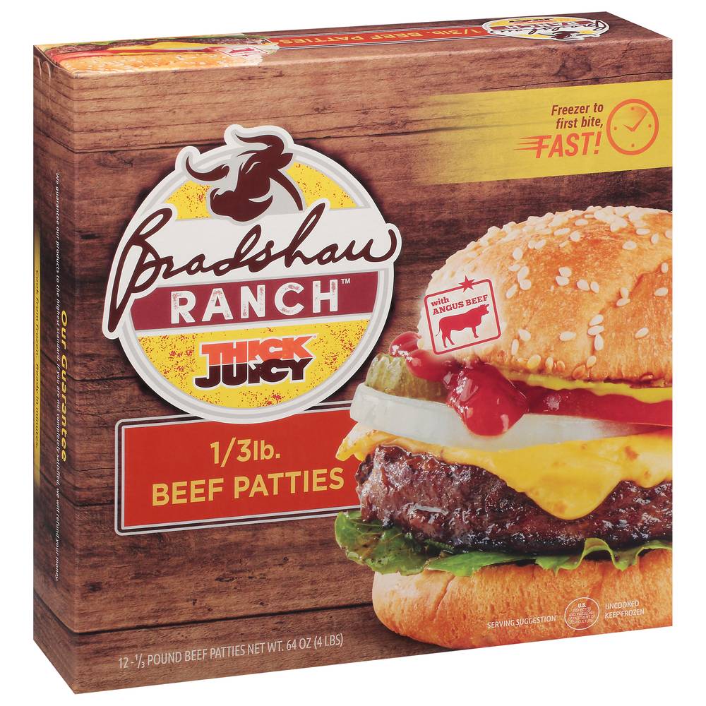 Bradshaw Ranch Thick N Juicy Beef Patties (4 lbs, 12 ct)