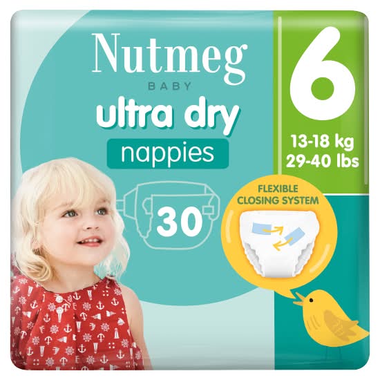 Nutmeg 6, Baby Ultra Dry Nappies (30 pack)