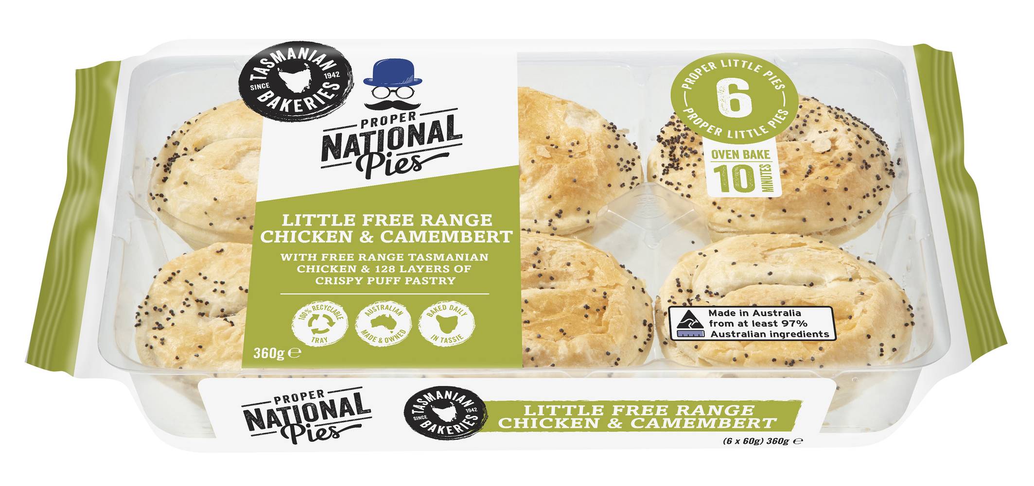 National Pies Little Free Range Chicken & Camembert Puff Pastry (360g, 6 pack)